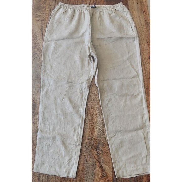 Go Silk Pants Womens Petite Large Beige 100% Linen Elastic Waist Pockets Pull On - Picture 1 of 8